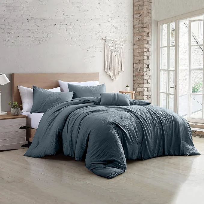 Selected Modern Threads 4-Piece Garment-Washed Comforter Set Beck Denim Queen Luxury