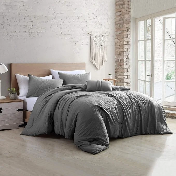 User-Friendly Modern Threads 4-Piece Garment-Washed Comforter Set Beck Grey King Lightweight