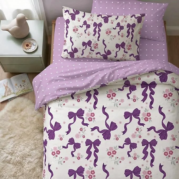 Fine Crafted Purple Bow Comforter Set Twin Size for Girls 2Pcs Ribbon Bowknot Bedding for Kids Kawaii Bedroom Decor Dreamy Priness Girly Puple Polka Dots Bows Comforter Set with 1 Pillowcase 68 quot x86 quot Artisan