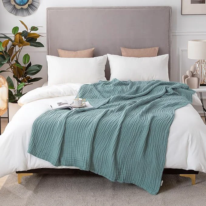 World-Class EMME Cotton Muslin Blanket King Size – Soft Breathable Layering Bedspread Blanket 108 quot x90 quot All Season Gauze Teal Convenient