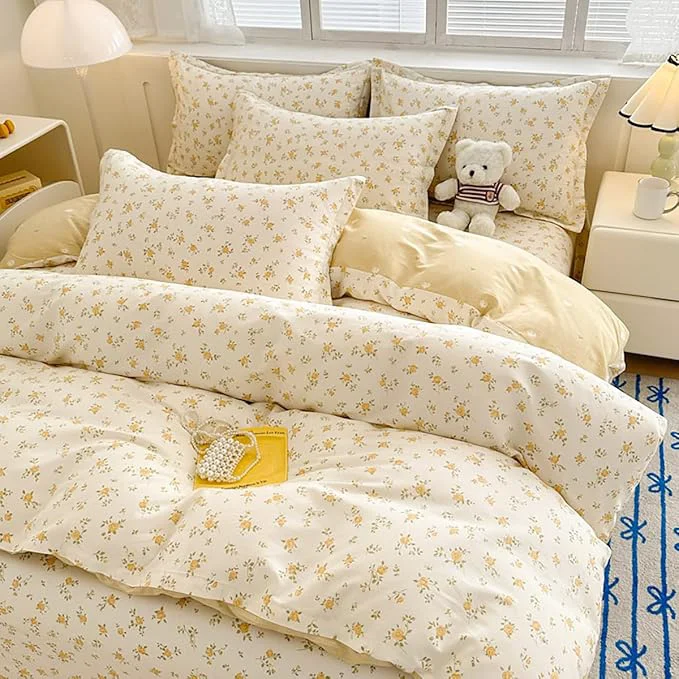 Eco-Friendly Yellow Twin Comforter Set – Orange Floral Quilt Bedding Set 2 Pieces Comforter Set Twin Size Soft amp Lightweight Comforter 68 x 90 for Girl All Season amp 1 Pillowcase 30 x20 Functional