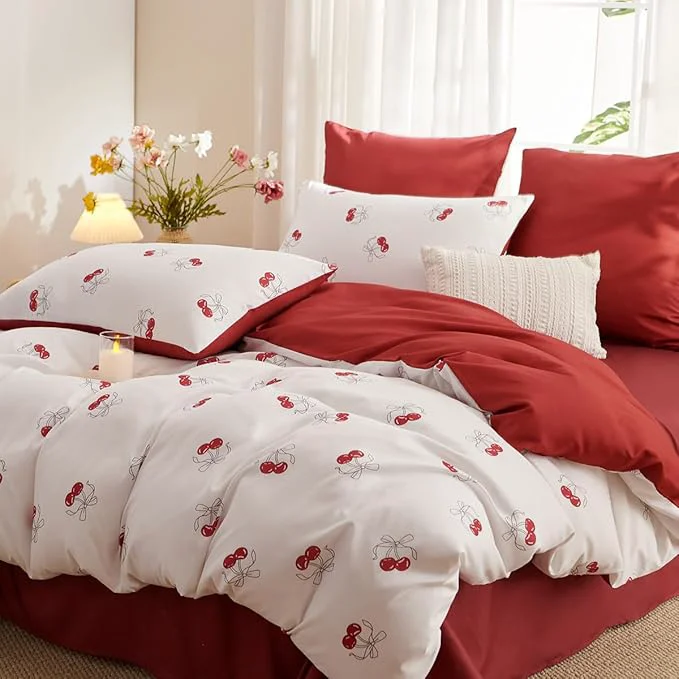 Pure White Queen Comforter Set – Red Cherry Comforter Set Queen Size Heart Quilt Bedding Set 3 Pieces Soft amp Lightweight Comforter 90 x 90 for Girl All Season amp 2 Pillowcases 30 x20 Proven