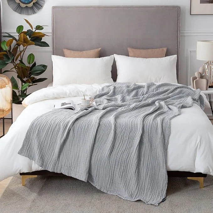 Next-Generation EMME Cooling Cotton Muslin King Blanket Bed Layering Bedspread Coverlet Breathable Gauze Soft Lightweight Light Grey 108 quot x90 quot Dependable