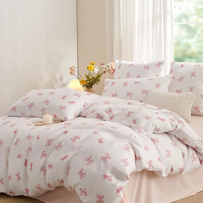 Expertly Made White Queen Comforter Set – Pink Bow Comforter Set Queen Size Quilt Bedding Set 3 Pieces Soft amp Lightweight Comforter 90 x 90 for Girl All Season amp 2 Pillowcases 30 x20 Trusted