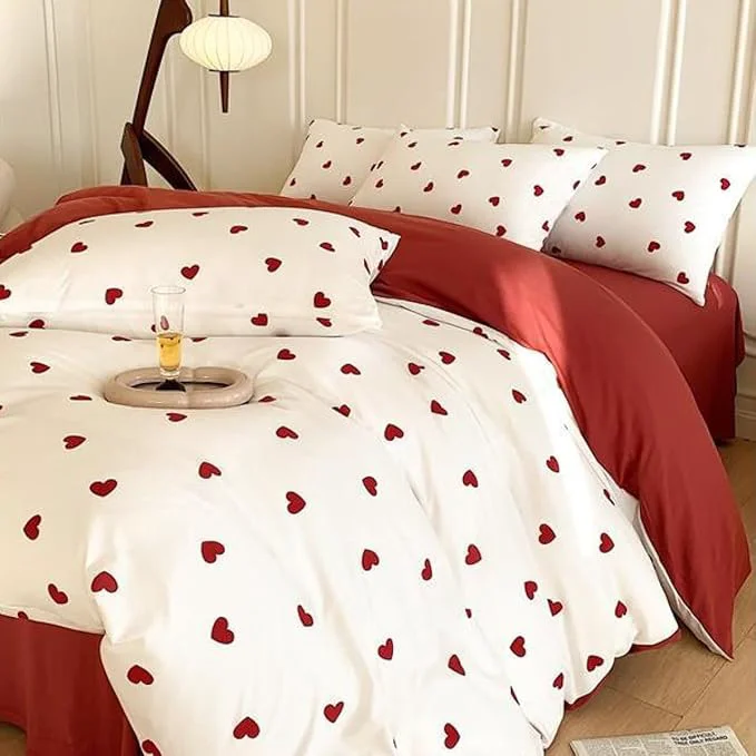 Smooth White Comforter Set Full Size – Red Heart Quilt Bedding Set 3 Pieces Comforter Set Full Soft amp Lightweight Comforter 79 x 90 for Girl All Season amp 2 Pillowcases 30 x20 Optimized