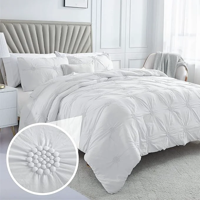 Fashionable Swift Home Twin Twin XL White Comforter Set – Ruched 3D Floral Pintuck Bedding Set – 2 Pieces Bed Linen 1 Comforter and 1 Pillow Sham Responsible