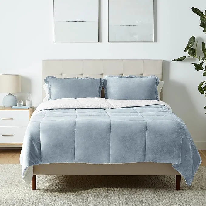 Advanced Basics 3-Piece Ultra-Soft Micromink Sherpa Bedding Set Warm All Season Comforter Full Queen Tide Pool Blue Genuine