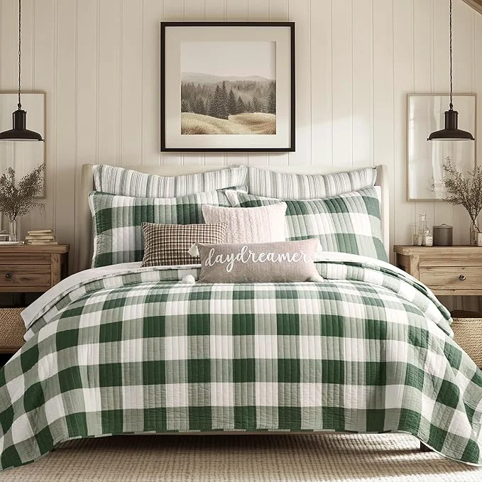 Outstanding Levtex Home Camden Green Reversible Full Queen Quilt Set 88x92in with 2 Pillow Shams 26x20in – Buffalo Check – Green – Cotton Queen Size Quilt Bedding Set – Lightweight Soft Pre-Washed Functional