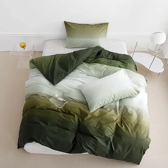 Organic Luxlovery Green White Comforter Set Queen Gradient Color Bedding Comforter Set Dark Green Bedding Set Soft Breathable Blanket Quilts Modern Army Green Color Queen Size Comforter Set Original