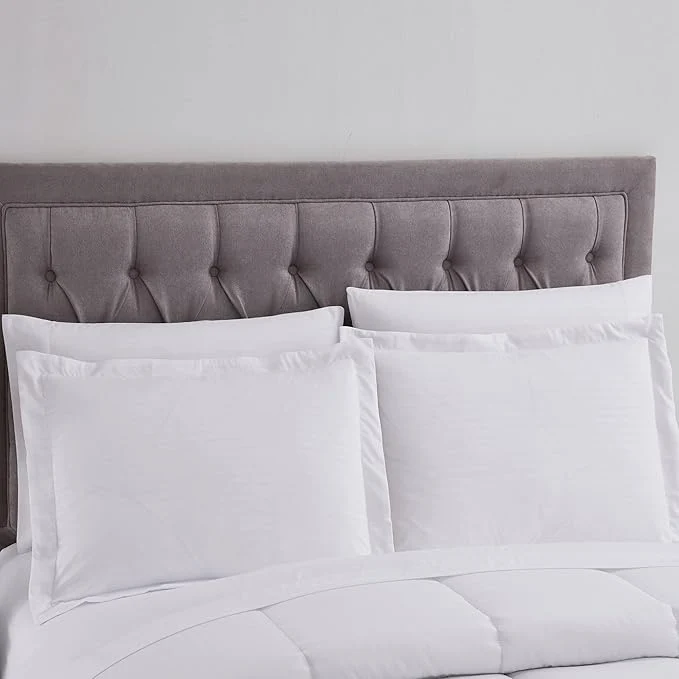 Fine Sweet Home Collection 8 Piece Comforter Set Bag with Dobby Stripe Design Bed Fitted 1 Flat Sheet 2 Pillowcases 2 Shams King White Pack of 3 Expertly Made