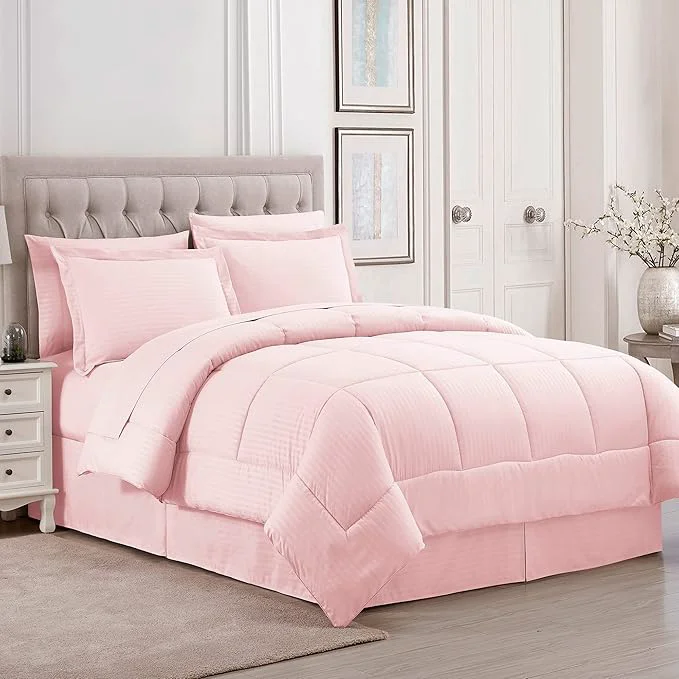 Powerful 8 Piece Comforter Set Bag with Dobby Stripe Design Case Pack Pack of 3 Genuine