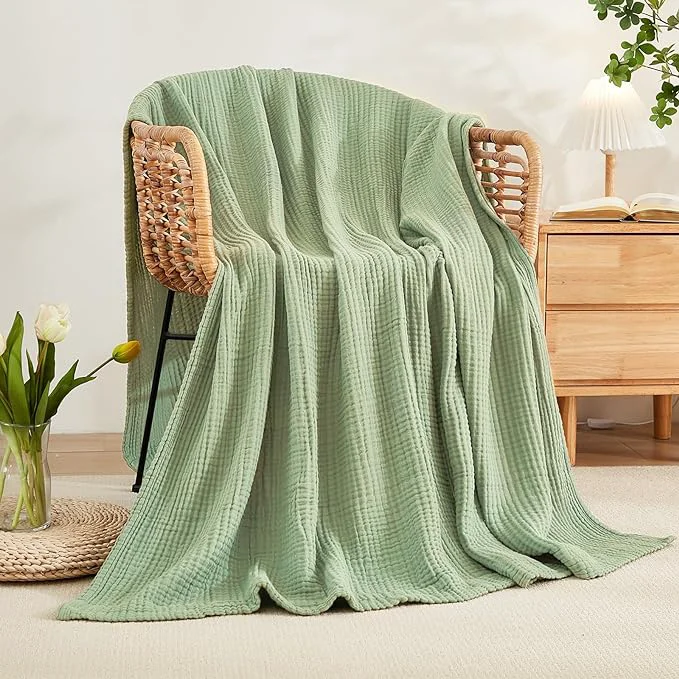 Flexible EMME Cotton Blanket Twin XL for Bed Soft Muslin Blankets 66 quot x90 quot Lightweight Breathable Layering Bedspread Coverlet All Season Gauze Sage Green Fashionable