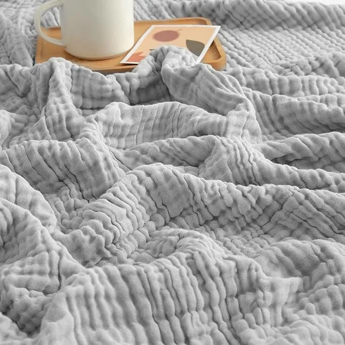Certified EMME Cotton Muslin Queen Blanket Bed Layering Bedspread Coverlet Breathable Gauze Soft Lightweight Adults Light Grey 90 quot x90 quot Superior