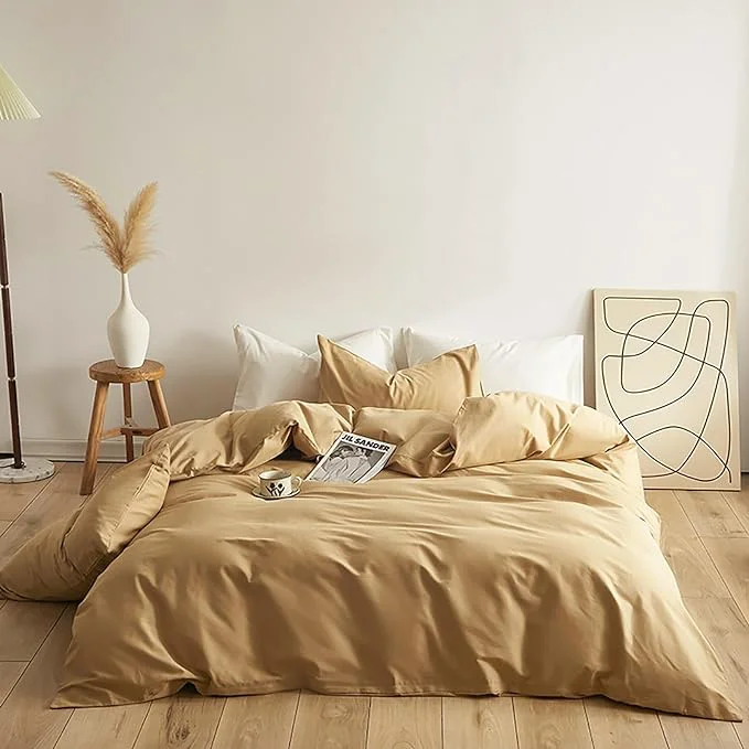 Luxlovery Beige Champagne Comforter Set Cal King Dark Beige Bedding Comforter Set California King Taupe Color Soft Breathable Blanket Quilts 3 Piece Light Khaki Bedding Set for Women Men Adults Casual