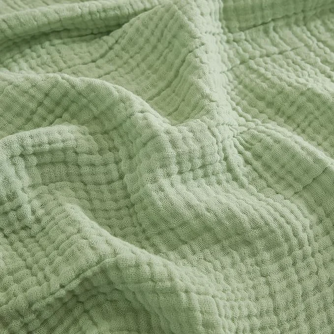 Classic EMME Cotton Throw Blanket for Couch Soft Airy Muslin Bed Blankets Lightweight Breathable Blanket All Season Gauze Blanket Sage Green Sophisticated