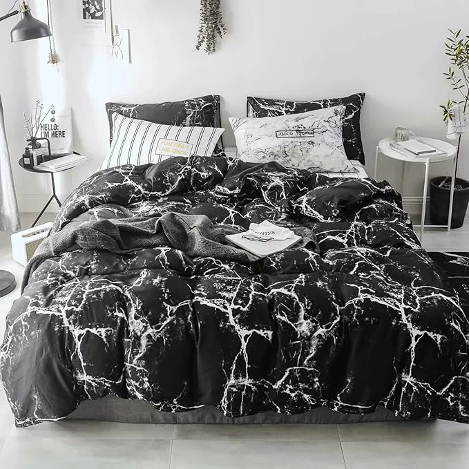 Sustainable Luxlovery Black Marble Comforter Set California King Black and White Marble Bedding Comforter Set Women Men Gothic Abstract Comforter King Size Breathable Soft Cozy Blanket Quilts Comforter Official