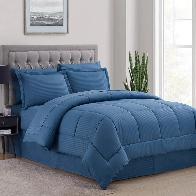 Original Design 8 Piece Comforter Set Bag with Dobby Stripe Design Case Pack Pack of 3 Recyclable