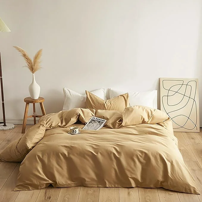 Trendy Luxlovery Champagne Beige Comforter Set King Light Champagne Bedding Comforter Set Dark Beige Solid Soft Breathable Blanket Quilts 3 Piece Taupe King Size Bedding Set Natural