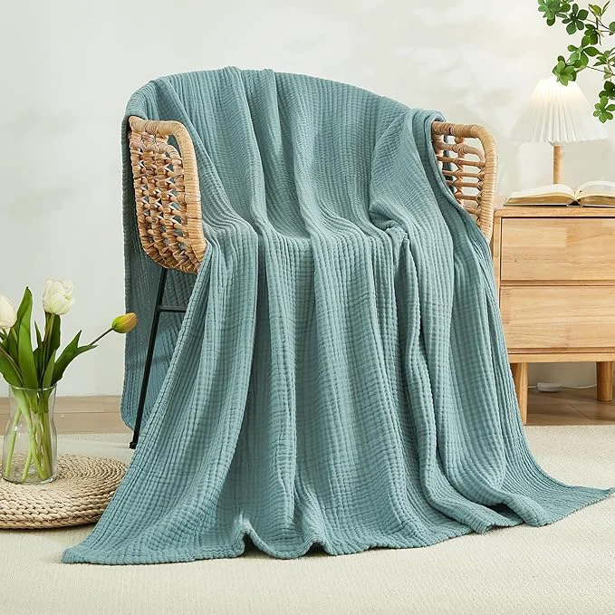 Advanced EMME Cotton Blanket Twin XL for Bed Soft Muslin Blankets 66 quot x90 quot Lightweight Breathable Layering Bedspread Coverlet All Season Gauze Teal Consistent