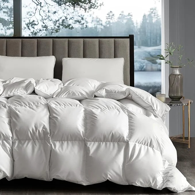 High-Performance Hotel Grand White Goose Down Fiber Comforter Queen Extra Warmth Fluffy Goose Down Fiber Winter Duvet Insert Queen Hotel Collection Hypoallergenic Bedding Comforter for Cold Weather 55oz 90 quot x 90 quot Premium Material