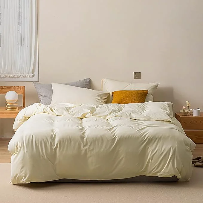 Unique Luxlovery Beige White Comforter Set King Size Beige Ivory Bedding Set Solid Color Cream Off White Blanket Quilts Soft Breathable Ivory White Light Color Comforter Women Men Dependable