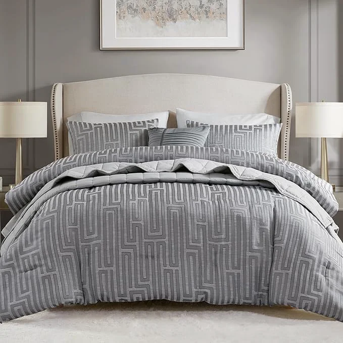 Soft Madison Park King Comforter Set Jacquard Metallic Thread Comforters All Season Comforter amp Quilt Bedding Set King Size Comforter Decor Pillows Shams Royce King Grey 5 Piece Premium Material