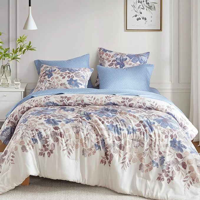 Consistent Madison Park Essentials Comforter Set with Sheets Floral Bed in A Bag Microfiber Comforter Shabby Chic King Bedding Set Diamond Printed Sheet Luna King Blue 7 Piece First-Class