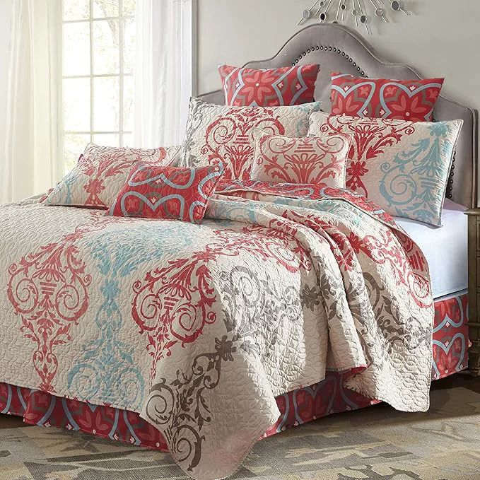 Modern Virah Bella Quilt Bedding Set in Full Queen Portofino Printed Lightweight Reversible Quilt with 2 Matching Pillow Shams – Cozy amp Beautiful Contemporary-Themed Bedding Breathable