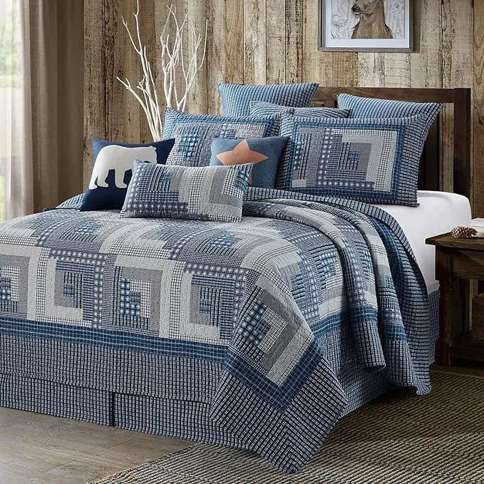 Dependable Virah Bella 2 Piece Full Queen Lodge Quilt Bedding Set – Rustic Country Reversible Comforter Set with Decorative Pillow Shams – Montana Cabin Blue Gray Carefully Designed