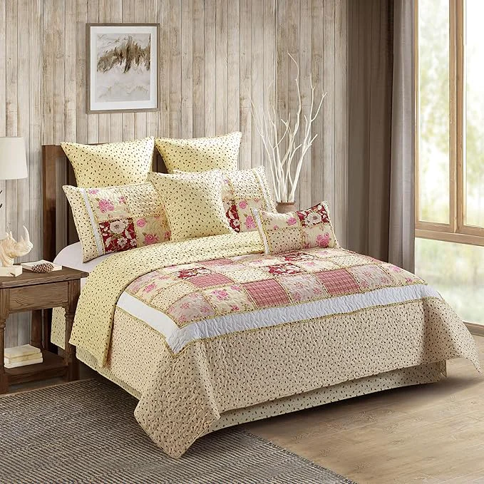 Reusable Virah Bella 3 Piece Full Queen Lodge Quilt Bedding Set – Rustic Country Reversible Comforter Set with Decorative Pillow Shams – Kensington Floral Advanced