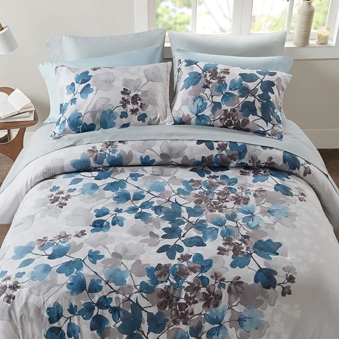 Outstanding Madison Park King Comforter Set with Sheets Floral Bed in A Bag Soft Microfiber Comforter for King Size Bed All Season Lightweight Comforters King Bed Set Alexis 9 Piece Blue Clean
