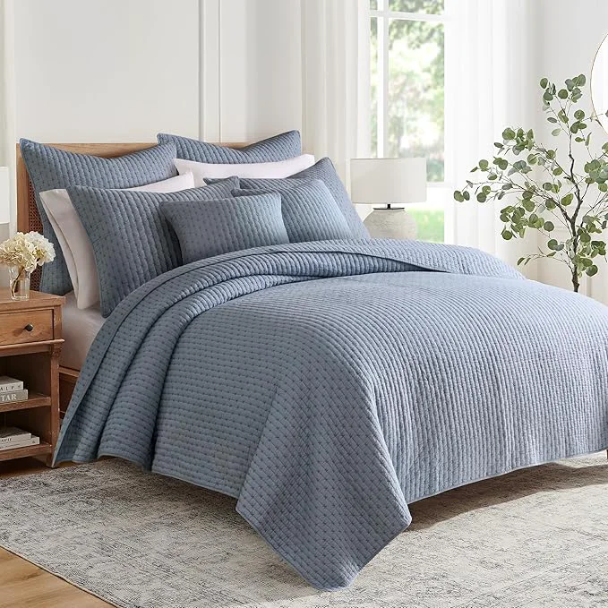 Flexible Levtex Home – Cross Stitch Chambray Quilt Set – Twin Quilt One Standard Pillow Sham – Cross Stitched Pattern – Quilt Size 68x86in. and Pillow Sham Size 26x20in. – Reversible – Cotton Fabric Fast