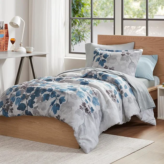 Fine Crafted Madison Park Twin Comforter Set with Sheets Floral Bed in A Bag Soft Microfiber Comforter for Twin-Size Bed All Season Lightweight Comforters Twin Bed Set Alexis 6 Piece Blue Convenient