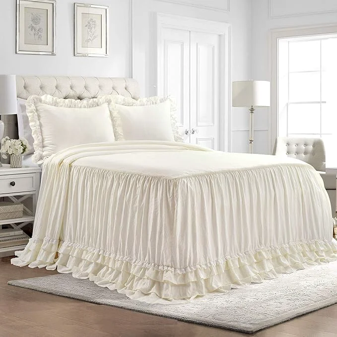 Organic Lush Decor Ella Ruffle Lace Bedspread 3 Piece Set King Ivory – Cute Bed Set – King Bedding – White Bedding – Coquette Decor – Neutral Ruffle Trim – White Lace Trim Carefully Designed