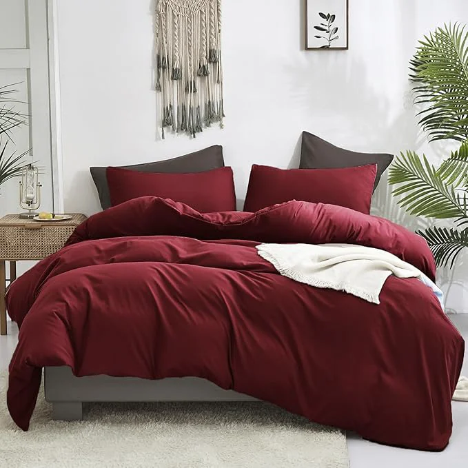Clean Luxlovery Dark Red Comforter Set Cal King Burgundy Bedding Set California King Women Wine Red Crimson Blanket Quilts Modern Solid Claret 3 Piece Marroon Bedding Comforter Set Premium Material