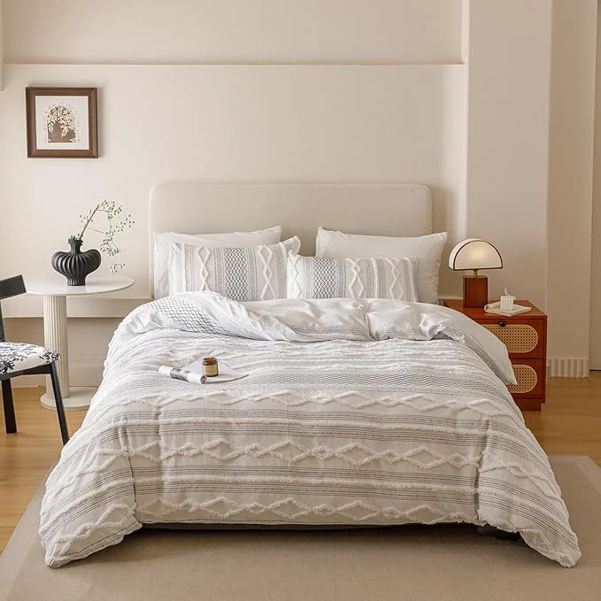 Casual Luxlovery Boho White Comforter Set Twin Teens Kids Farmhouse White Black Jacquard Bedding Set Bohemian Country Blanket Quilts Durable Soft Breathable 3PCS Comforter Set Twin Bed Professional