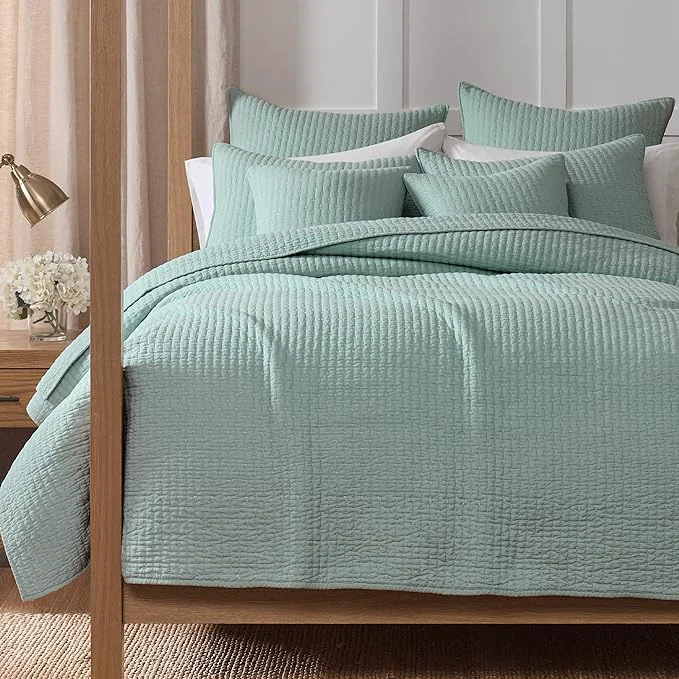 Artisan Levtex Home Cross Stitch Reversible King Cal King Quilt Set 106x92in with 2 Pillow Shams 36x20in – Stitch Texture – Blue Haze – Cotton King Size Quilt Bedding Set – Lightweight Soft Pre-Washed Trendy