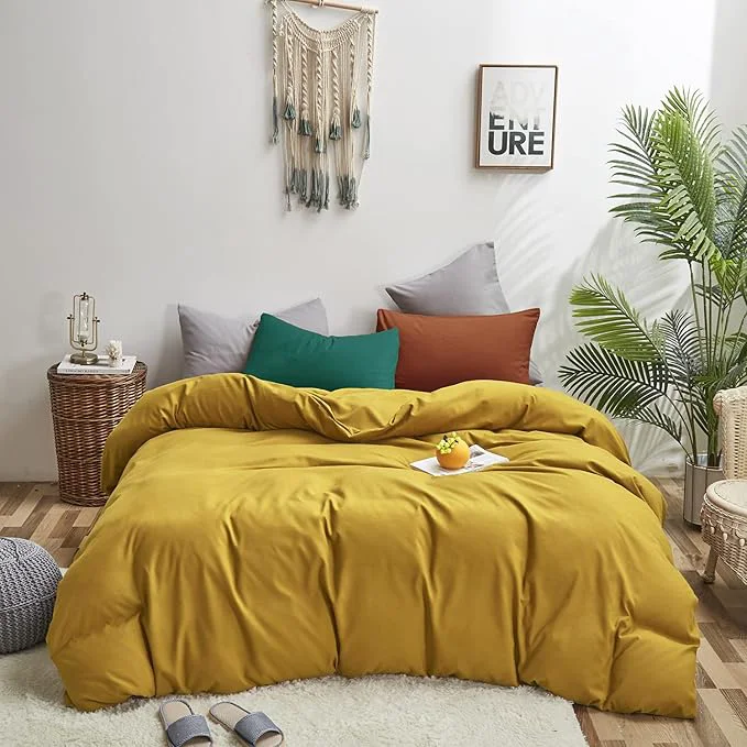 Sophisticated Luxlovery Mustard Yellow California King Comforter Set Bedding Set Dark Yellow King Blanket Quilts Soft Breathable Quilts with 1 Green 1 Caramel Pillowcase for Women Men Organic