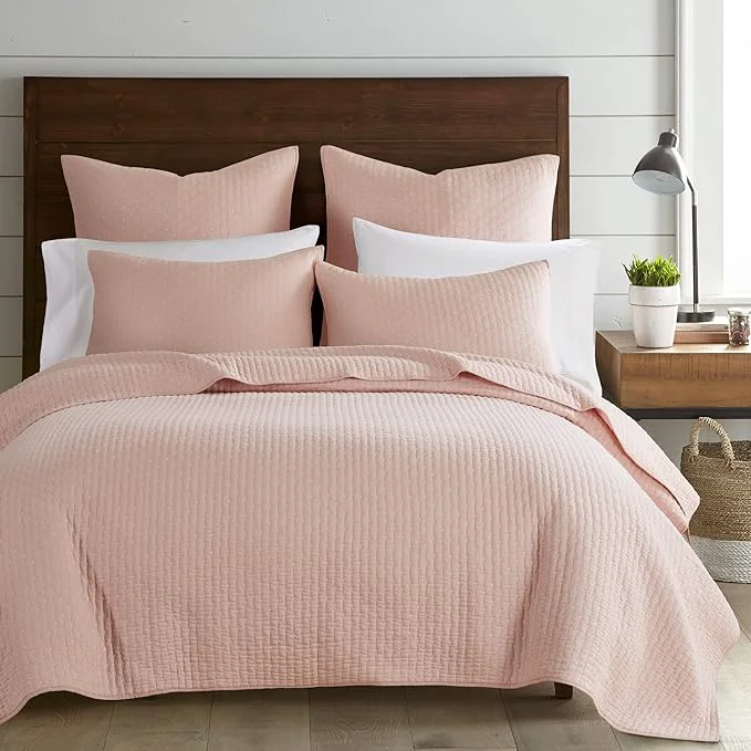 Powerful Levtex Home Cross Stitch Reversible Full Queen Quilt Set 88x92in with 2 Pillow Shams 26x20in – Stitch Texture – Blush – Cotton Full Queen Size Quilt Bedding Set – Lightweight Soft Pre-Washed Recyclable