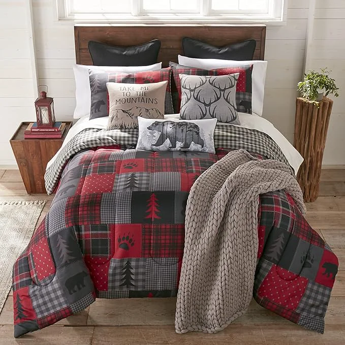 Fine Donna Sharp King Comforter Set – 3 Piece Set – Red Forest – King Comforter and Two King Pillow Shams – Machine Washable – for Rustic Décor Luxury