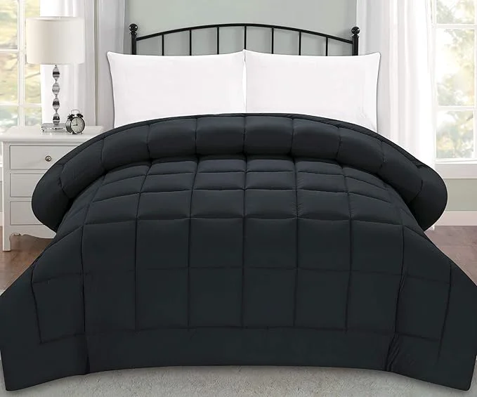 Crafted Elegant Comfort Luxury Super Soft Goose Down -Box-Stitched-and Double-Filled Duvet Insert Premium Quality Comforter Medium Warmth for All Seasons King Black Healthy