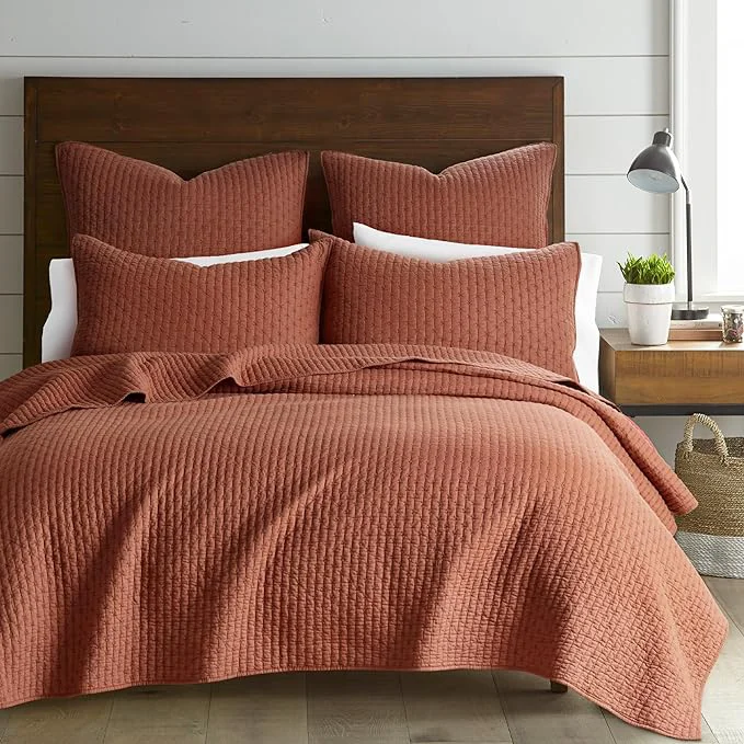 Fine Levtex Home Cross Stitch Reversible Twin XL Twin Quilt Set 68x86in with 1 Pillow Sham 26x20in – Stitch Texture – Adobe – Cotton Twin Size Quilt Bedding Set – Lightweight Soft Pre-Washed Refined