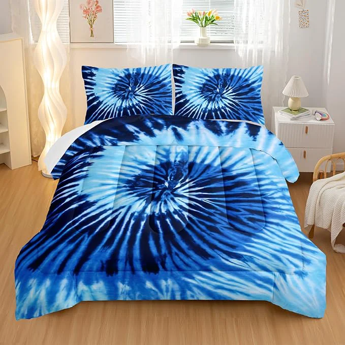Superior Blue Tie-dye Comforter Sets Twin Size Abstract Modern Art Bedding Set for Your Room Graffiti Soft Lightweight Quilted Set All Season 1 Comforter and 2 Pillowcases First-Class