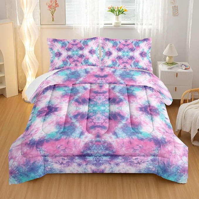 Traditional Colorful Graffiti Comforter Sets Twin Size Violet Blue Symmetry Graffiti Bedding Set for Your Room Abstract Soft Lightweight Quilted Set All Season 1 Comforter and 2 Pillowcases Optimized