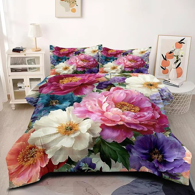 Trusted Women 7Pcs Victorian Botanical Floral Bedding Set Full Size Pink White Flowers Comforter Set 1 Comforter 79 quot x 90 quot and 2 Pillowcases 1 Fitted Sheet 1 Flat Sheet 2 Pillow Shams Environmentally Friendly