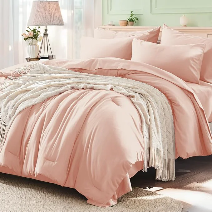 Reusable Anluoer Pink Full Comforter Set 7 Pieces Bed in a Bag with Sheets All Season Bedding Sets with 1 Comforter 2 Pillow Shams 2 Pillowcases 1 Flat Sheet 1 Fitted Sheet Official