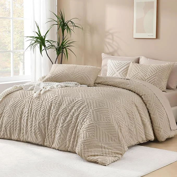 Recyclable Andency Khaki Comforter Full Size 3 Pieces Boho Lightweight Fluffy Bedding Comforter Set for Full Bed Tufted Farmhouse Soft Warm Bed Set for All Seasons 1 Comforter 79x90In 2 Pillowcases Clean