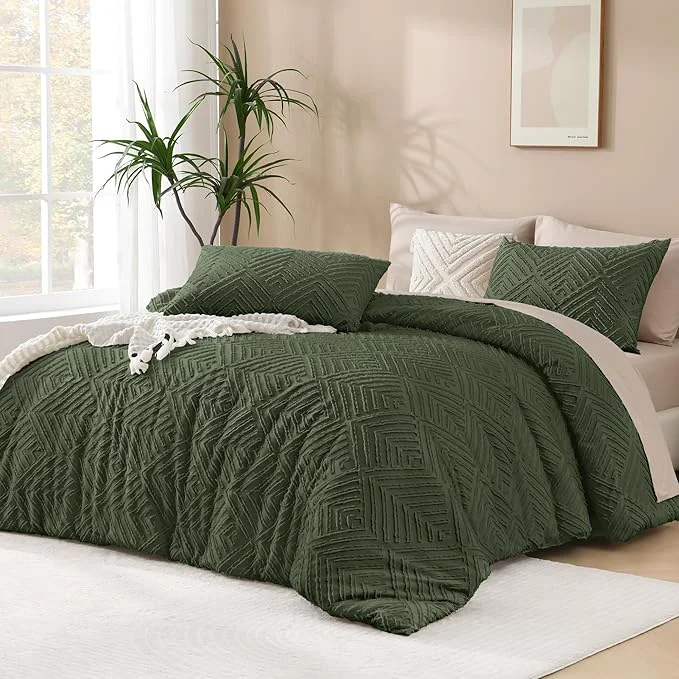Certified Andency Olive Green California King Comforter Qversized 120 39 39 x98 39 39 3 Pieces Boho Bedding Set amp Collections Farmhouse Tufted Fluffy Bed Set 1 Comforter 2 Pillowcases Original