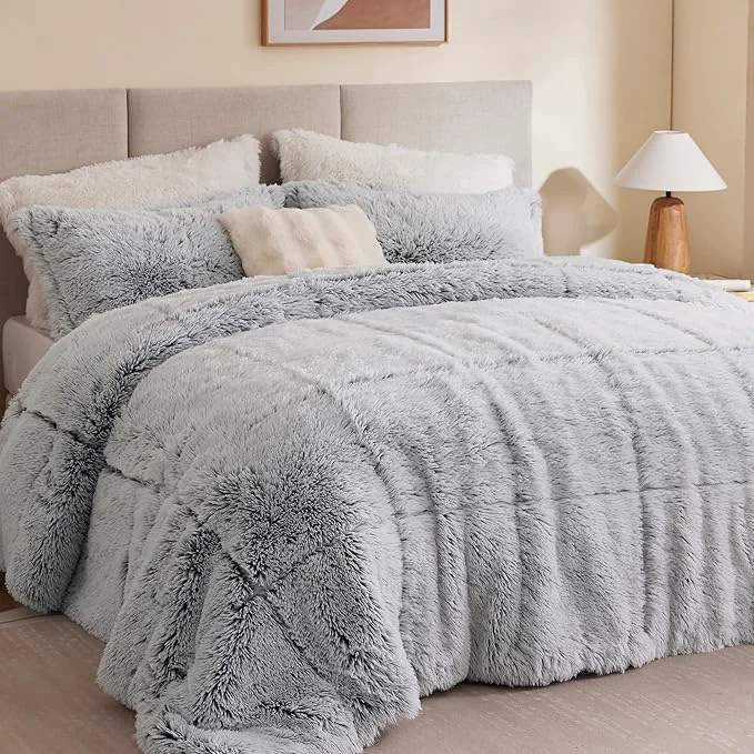 Premium Material Intelligent Design Malea Shaggy Bedding Comforter Set Long Faux Fur Cozy Down Modern Ultra Soft All Season Warm amp Fluffy Comforter Matching Sham Twin Twin XL Heathered Grey 2 Piece Durable