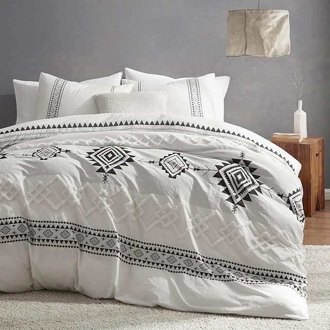 Responsible Oli Anderson Boho Duvet Cover Set Queen Size Black and White Color Clash 3 PCS Microfiber Bedding Set Durable and Super Soft Duvet Covers with Zipper and Ties 90 quot 90 quot Fashionable